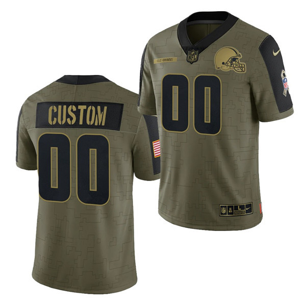 Men's Cleveland Browns Customized 2021 Olive Salute To Service Limited Stitched Jersey